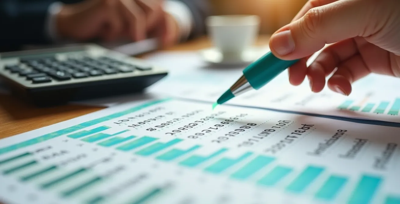 Mesa con facturas desplegadas y marcadores resaltando servicios innecesarios