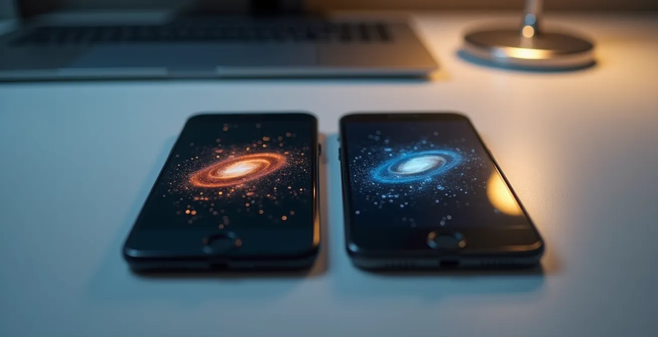 Comparación visual de pantalla móvil antes y después de activar el modo de alto contraste