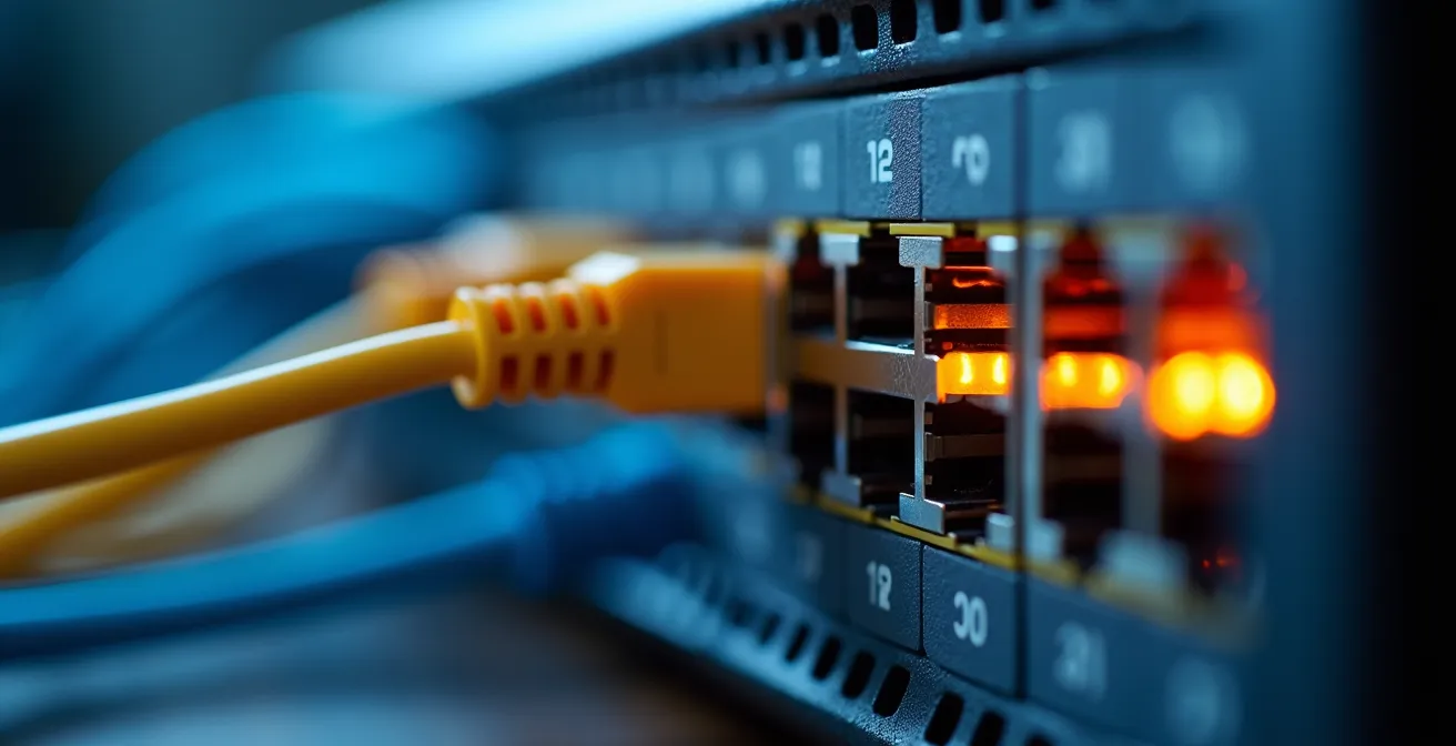 Vista macro de router mostrando configuración de red segmentada para IoT