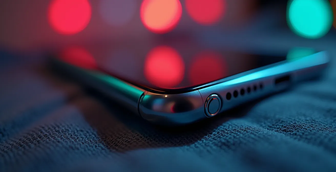 Vista macro de ajustes de batería en smartphone mostrando opciones de restricción con profundidad de campo selectiva