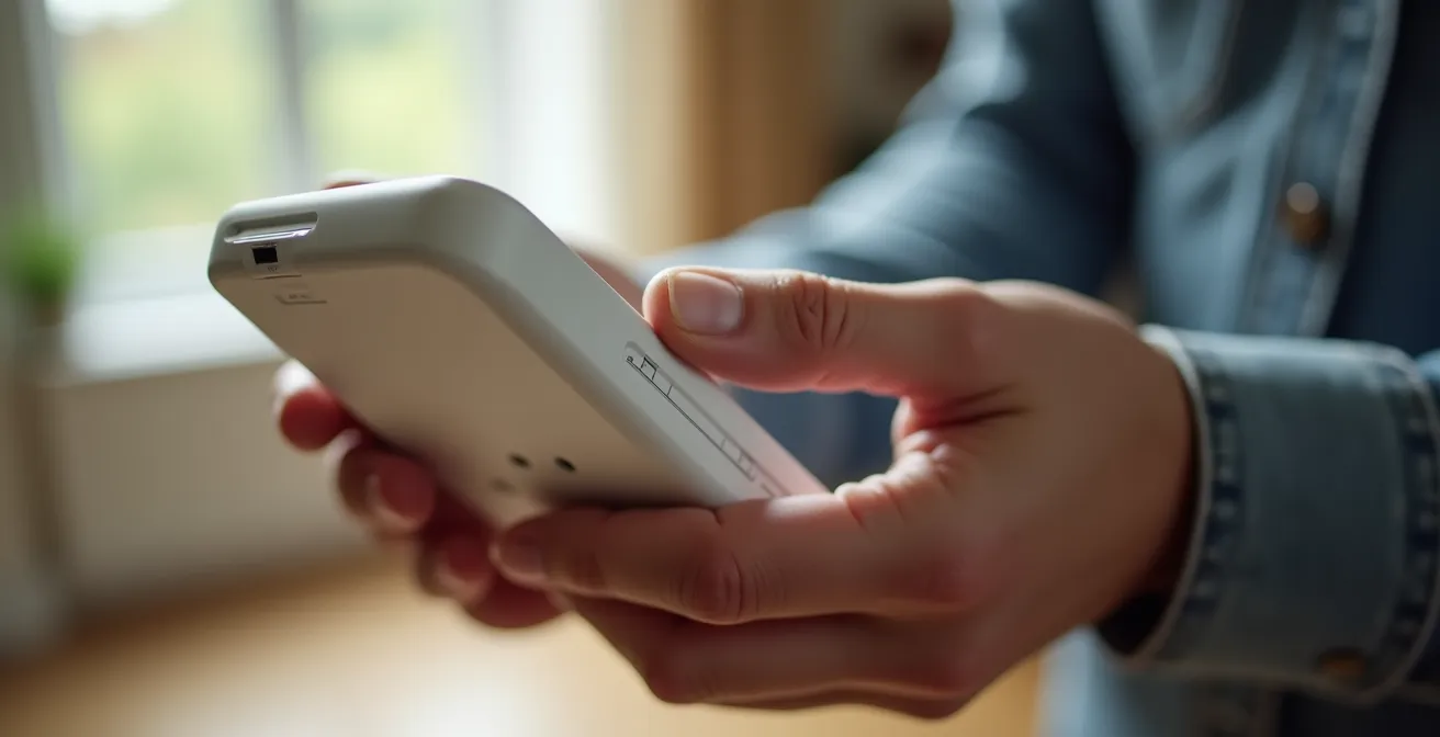 Manos configurando ajustes de seguridad en dispositivo inteligente