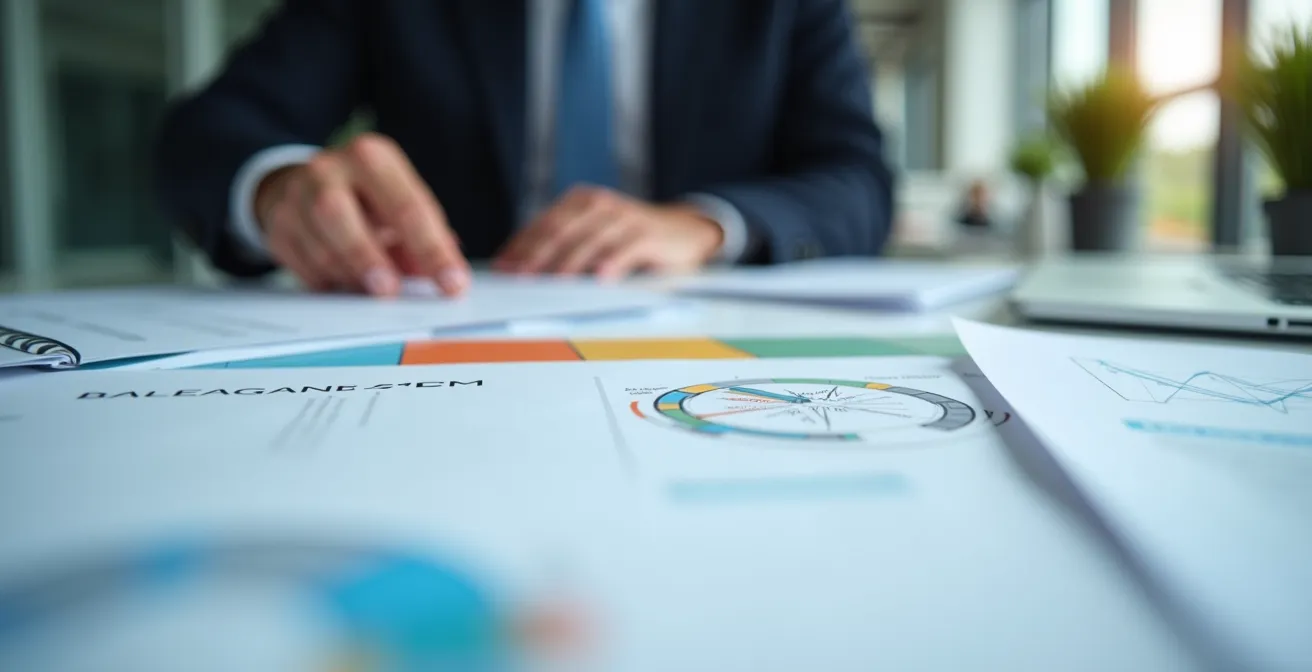 Perspectiva humana organizando documentos maestros con secciones numeradas