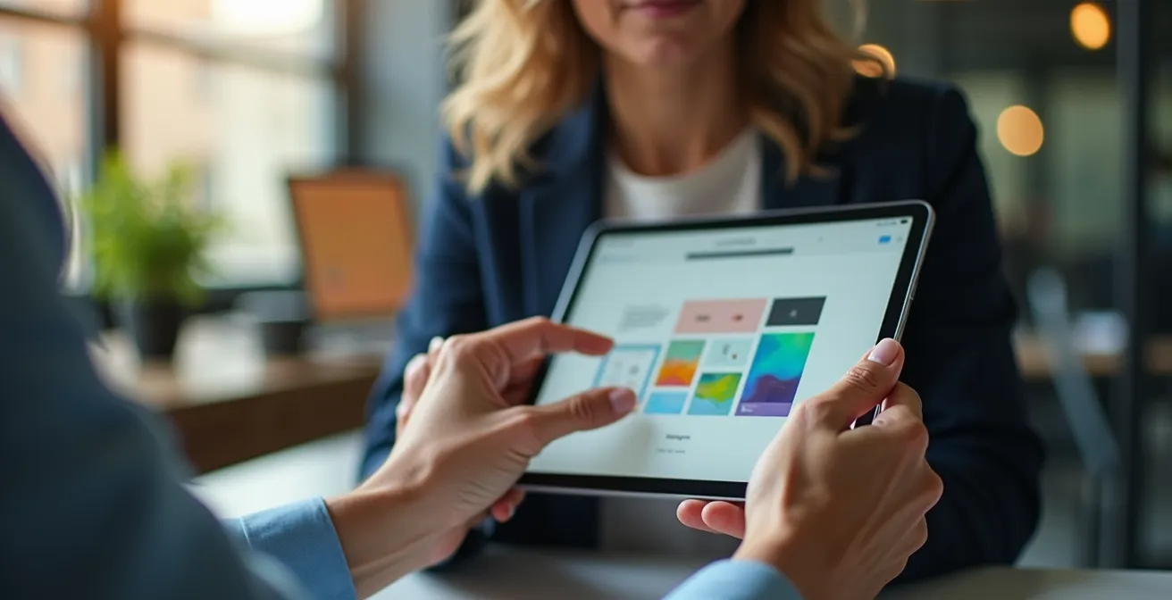 Espacio de trabajo minimalista con herramientas digitales para gestión de marca personal