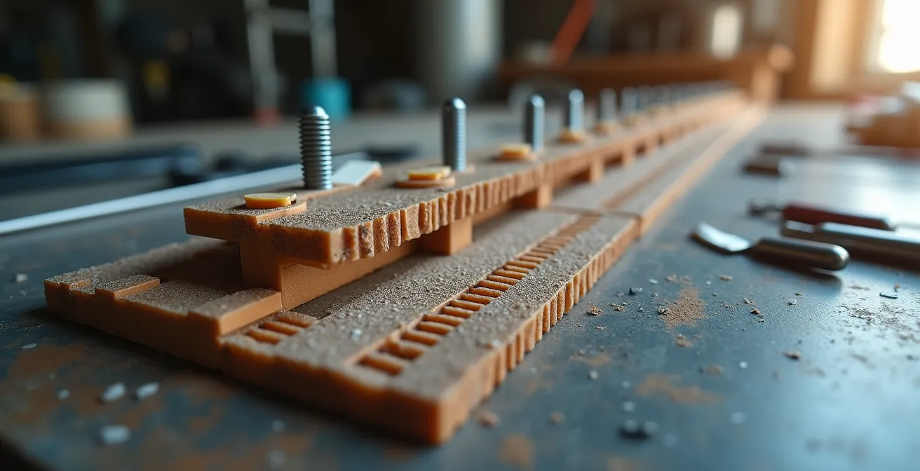 Sistema de puntuación visual mostrando tipos de unión desde tornillos hasta pegado con componentes desmontables