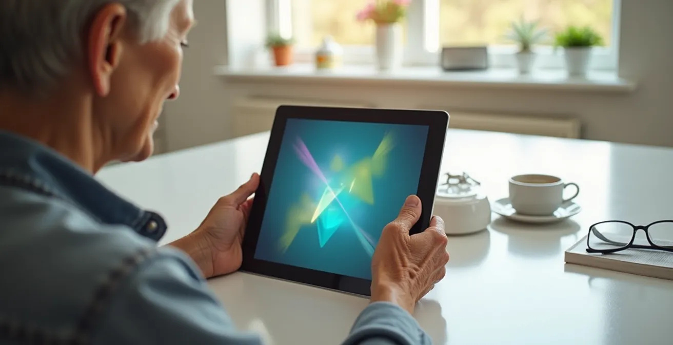 Manos de adulto mayor usando la función de zoom para completar un formulario en tablet