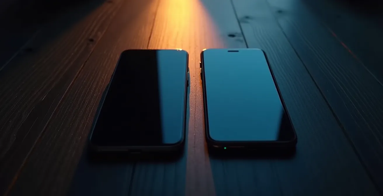 Comparación visual de consumo energético con modo oscuro en pantalla OLED