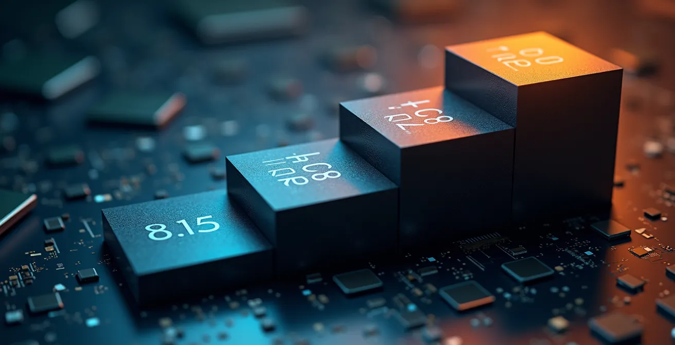 Gráfico de rendimiento decreciente entre generaciones de procesadores