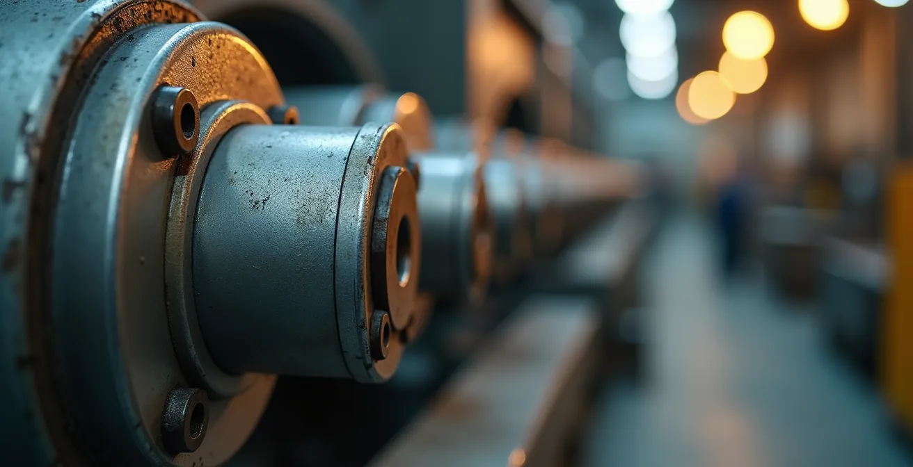 Detalle macro de sensores de vibración instalados en maquinaria industrial